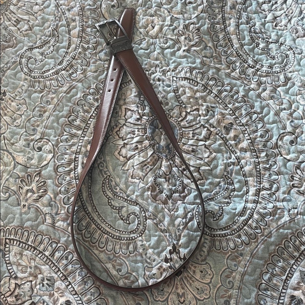 Robert Graham Stylish Brown Leather Belt with Intricate Buckle